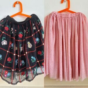 Bundle of 2 x Hanna Andersson midi or long girl skirts tulle pink black florals